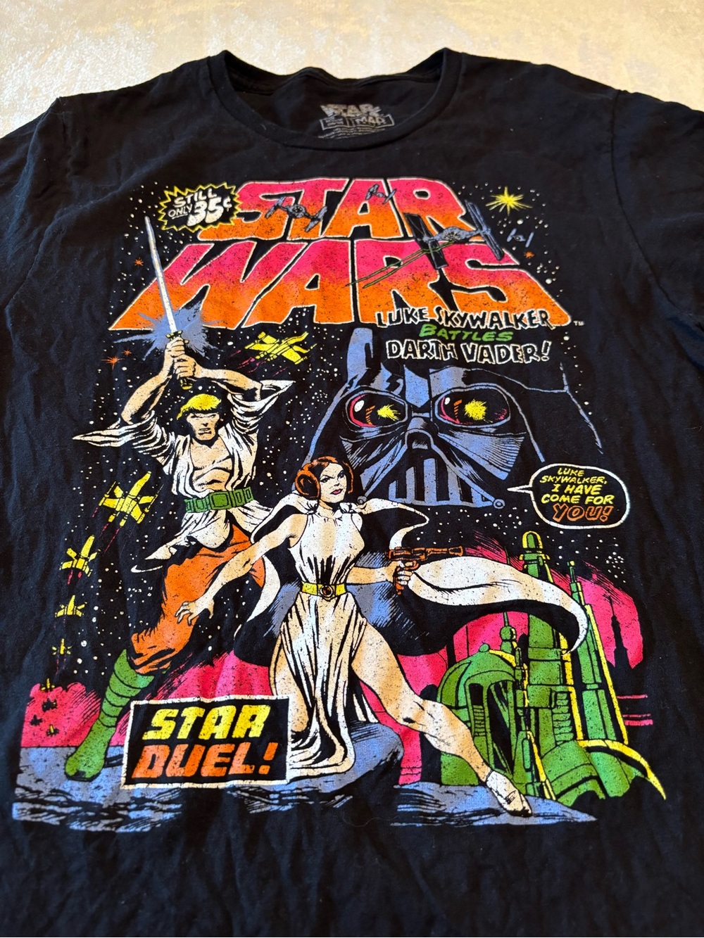 Star Wars Black Short Sleeve Tee with Multicolor Comic Graphic